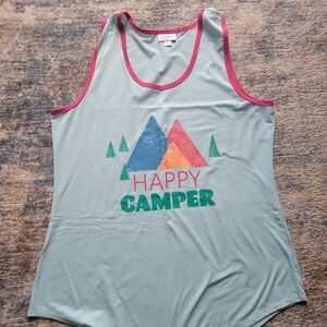 LuLaRoe Happy Camper Tank Top - Green and Pink